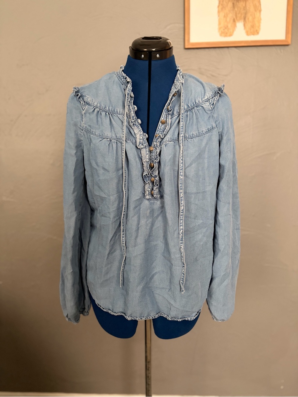 Anthropologie Maeve Light Blue Ruffled Denim Tunic Top